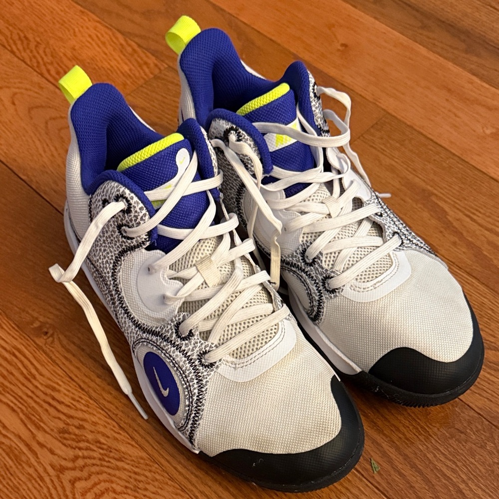 Nike Kids' White and Blue Sneakers with Yellow Accents